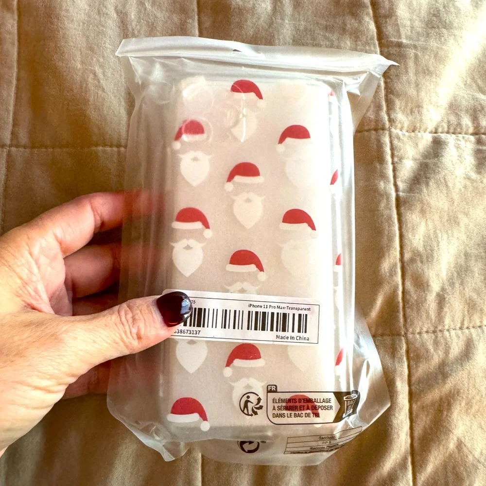 New 11 pro max clear case with santa decoration